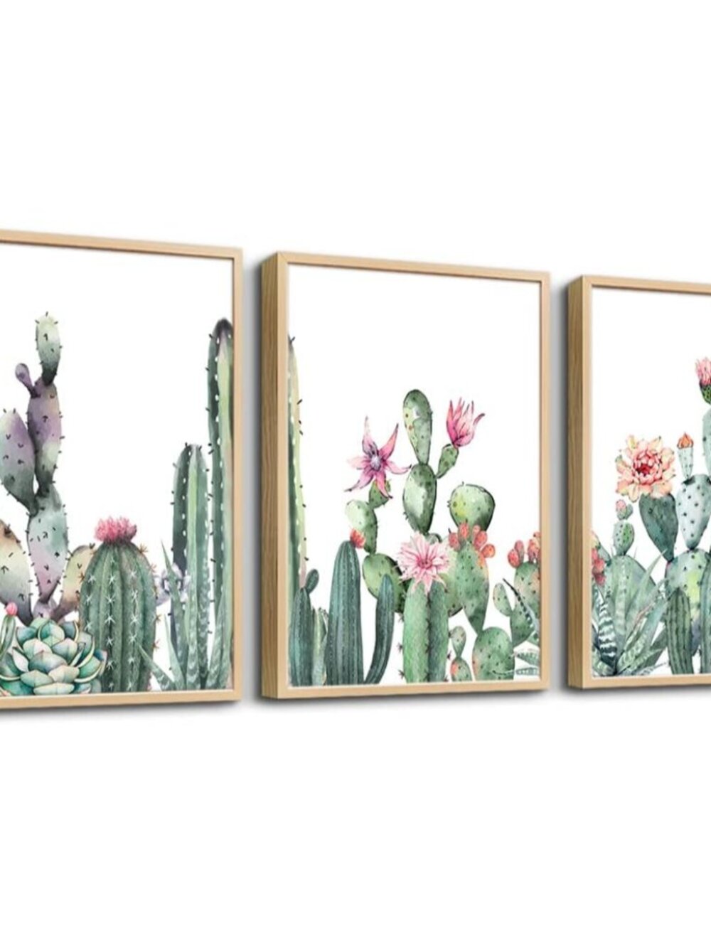 Natural Wood Framed Wall Art For Living Room & Bedroom Decor - Green Succulent C